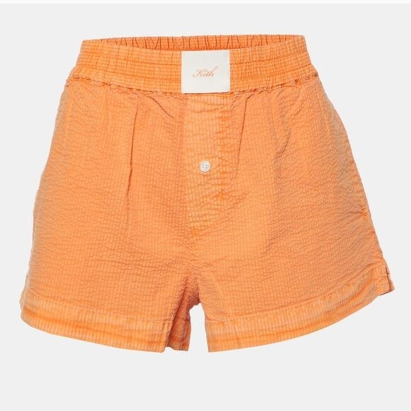 Kith Pants - Kith Orange Seersucker Elastic Waist Shorts XS Logo Cotton Summer Streetwear